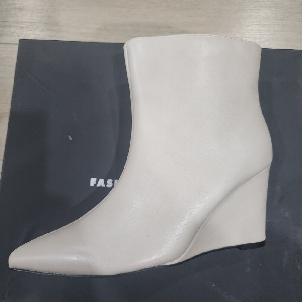 Pointed Toe Nude Wedge Ankle Boots Size 8 Womens Fashion Footwear